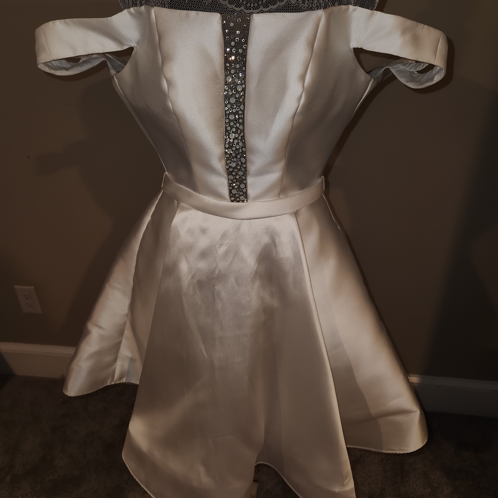 JVN by Jovani White Satin Dress with Rhinestone Accents